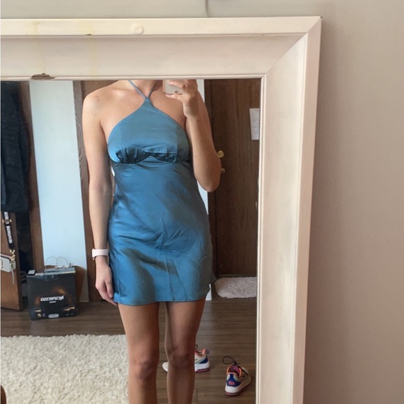 White Fox blue silk mini dress. - Picture 3 of 5